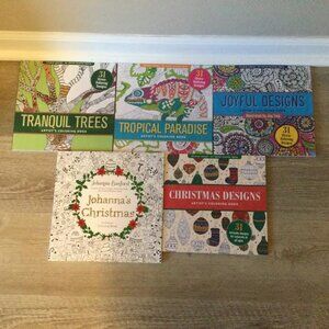Bundle of 5 Adult Unmarked Coloring Books - Stress Relievers - Christmas